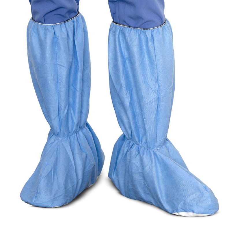 Quest Protective Apparel Quest Shoe Covers Disposable Non Slip Booties for Boots and Shoes- Indoors Shoe Cover Protectors - Secure Bootie Coverings with Straps - Blue, Small, 3 Pairs - Image 1